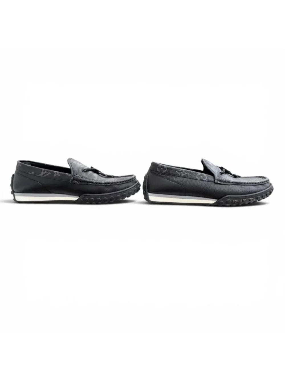 Louis Vuitton LV Line Monogram Flower Leather Loafers Driving Shoes 7.5